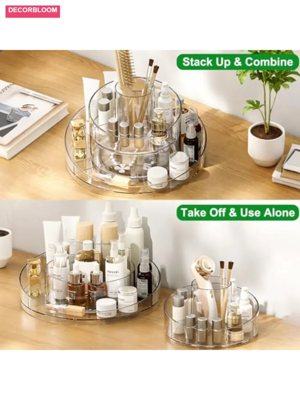 360 Rotating Acrylic Makeup Organizer with Brush Holder